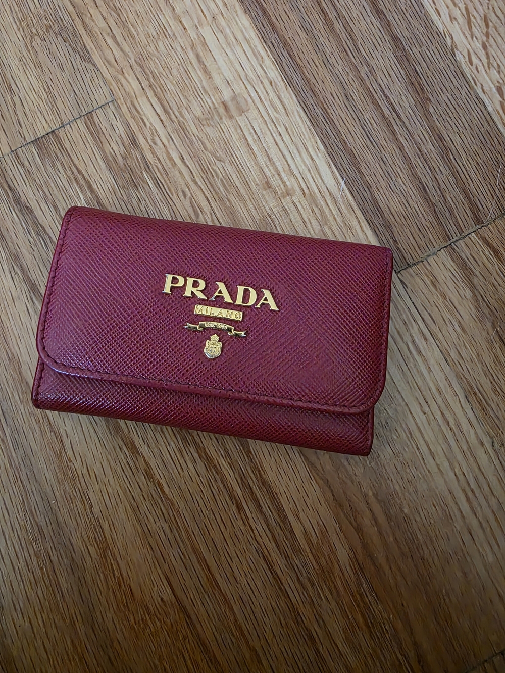 PRADA Red Saffiano Leather Compact Key Wallet